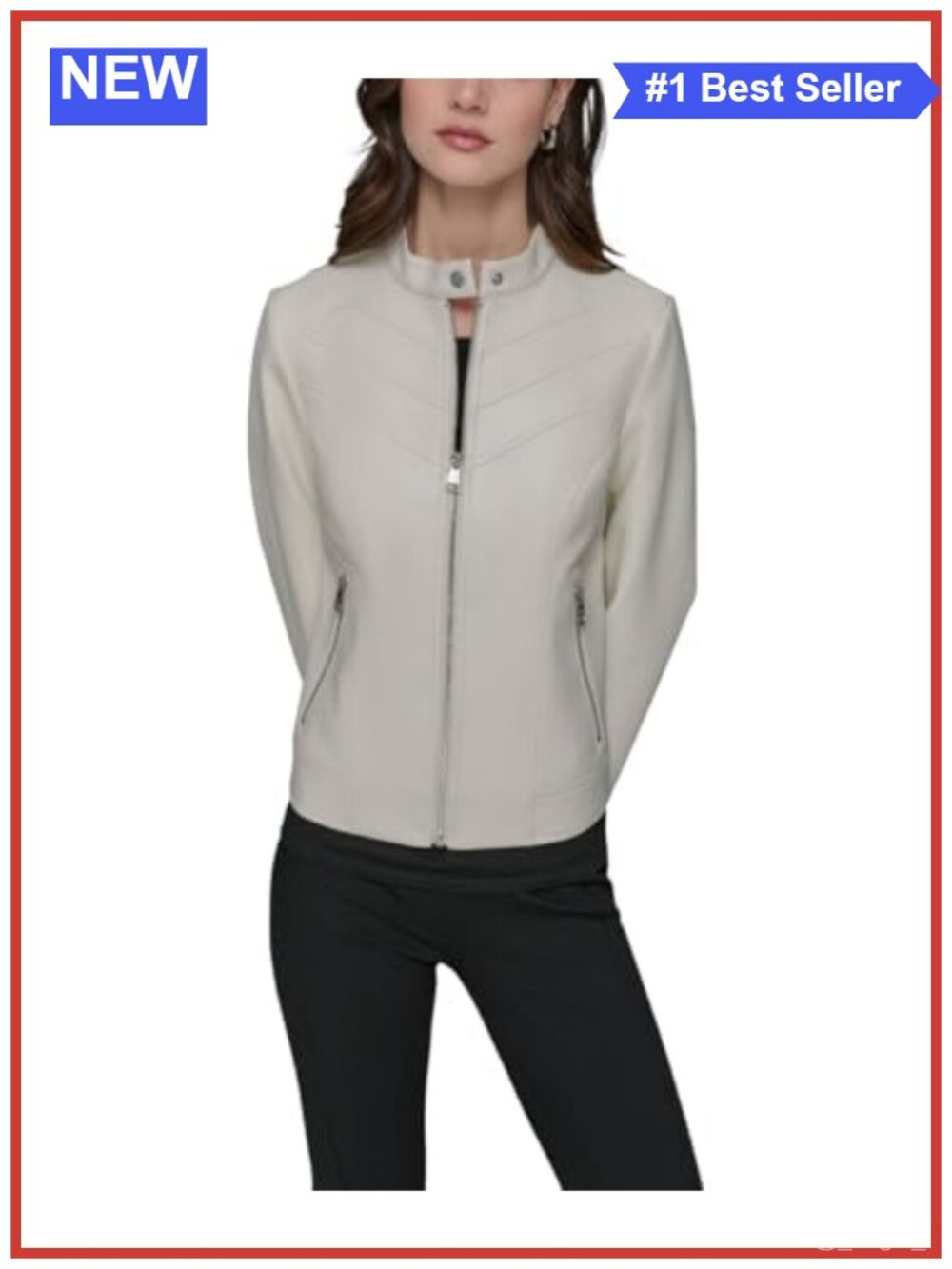 Zip Front Faux Leather Jacket Long Sleeve Womens Layer Wear All Year